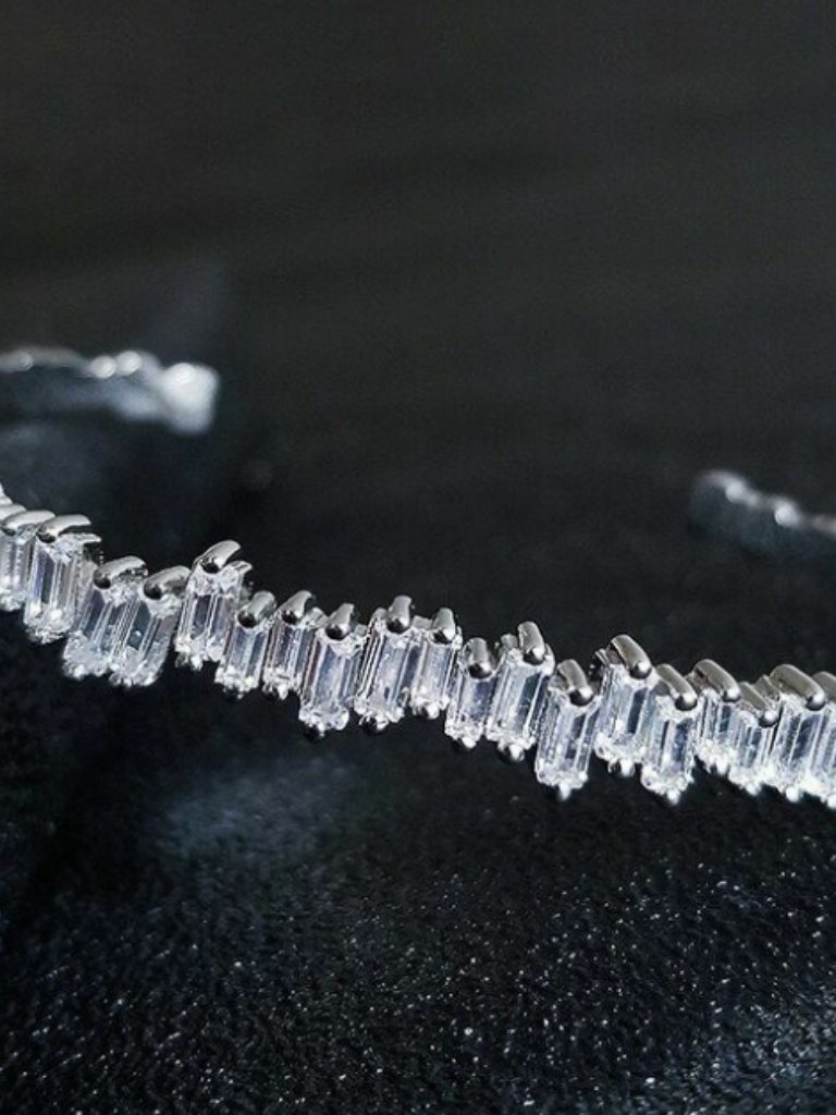 Silver Baguette Crystal Staggered Cuff Bracelet